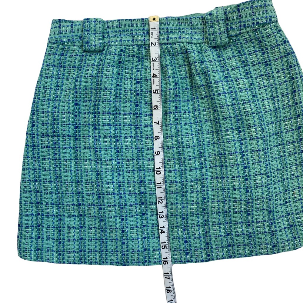J. CREW Pleated Skirt in Blue Green Tweed. Size: 2 - Picture 6 of 9
